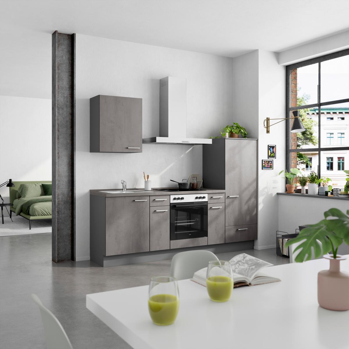 Küchenblock Riva Low m. Geräten Schieferfarben - Schieferfarben/Edelstahlfarben, MODERN, Holzwerkstoff/Metall (240cm) - Nobilia