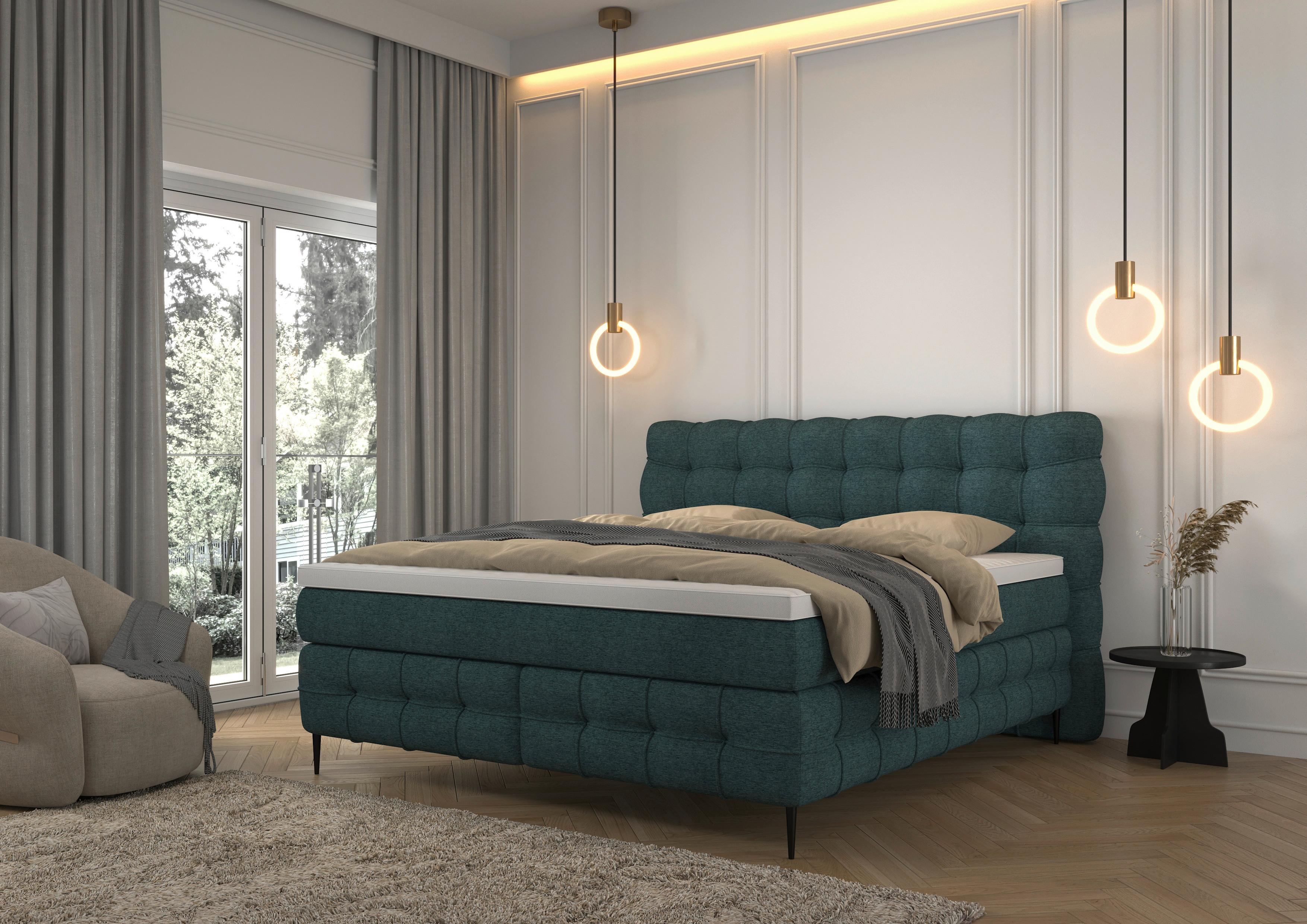 PAT BOXSPRING SCARLETT - turcoaz, Konventionell, lemn/textil (180/200cm)