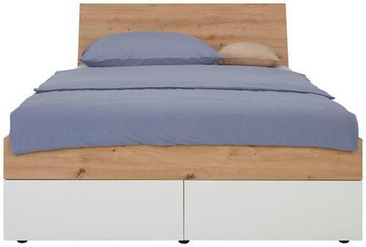 Stauraumbett ca. 140x200cm - Weiss/Eichefarben, Konventionell, Holzwerkstoff (140/200cm) - Mömax