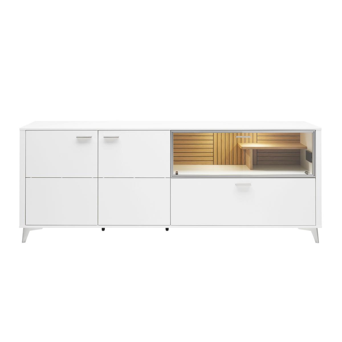 Sideboard Studio 11 in Weiss/Eichefarben - Chromfarben/Weiss, Modern, Glas/Holzwerkstoff (220/85/45cm) - Premium Living