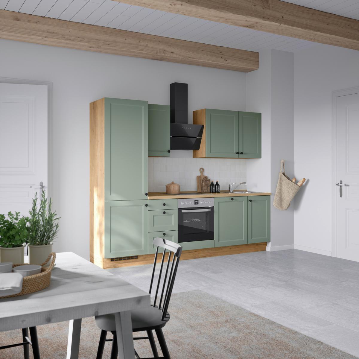 Küchenblock Cascada High m. Geräten Schilfgrün - Schilfgrün/Eichefarben, MODERN, Holzwerkstoff/Metall (270cm) - Nobilia