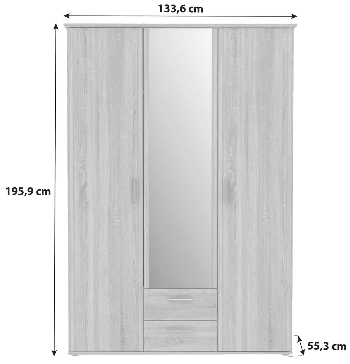 Omara Za Oblačila Gloria, Barva Hrasta - barve aluminija/hrast sonoma, Konvencionalno, kovina/umetna masa (134/196/55cm) - MID.YOU