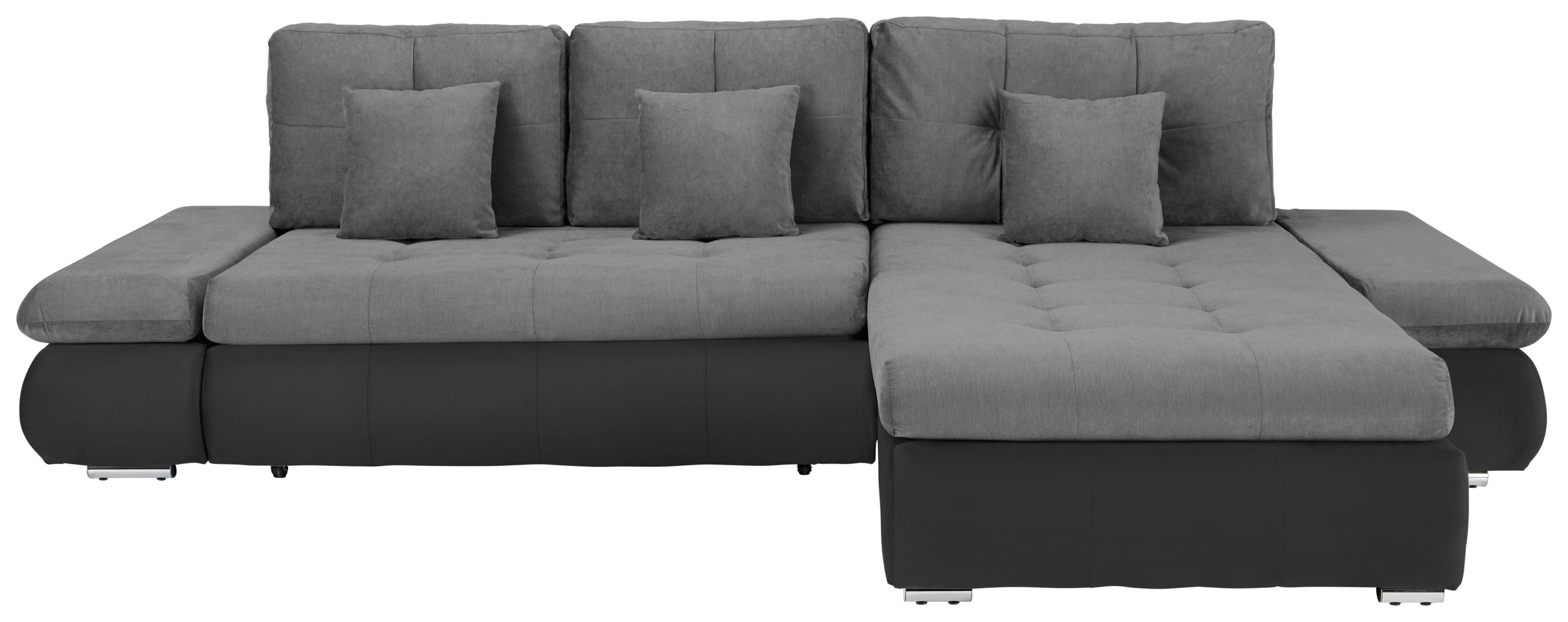 Wohnlandschaft Enrico Grau/Schwarz - Chromfarben/Schwarz, KONVENTIONELL, Kunststoff/Textil (303/88/185cm) - Based