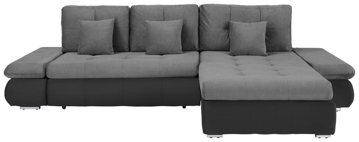 Wohnlandschaft Enrico Grau/Schwarz - Chromfarben/Schwarz, KONVENTIONELL, Kunststoff/Textil (303/88/185cm) - Based