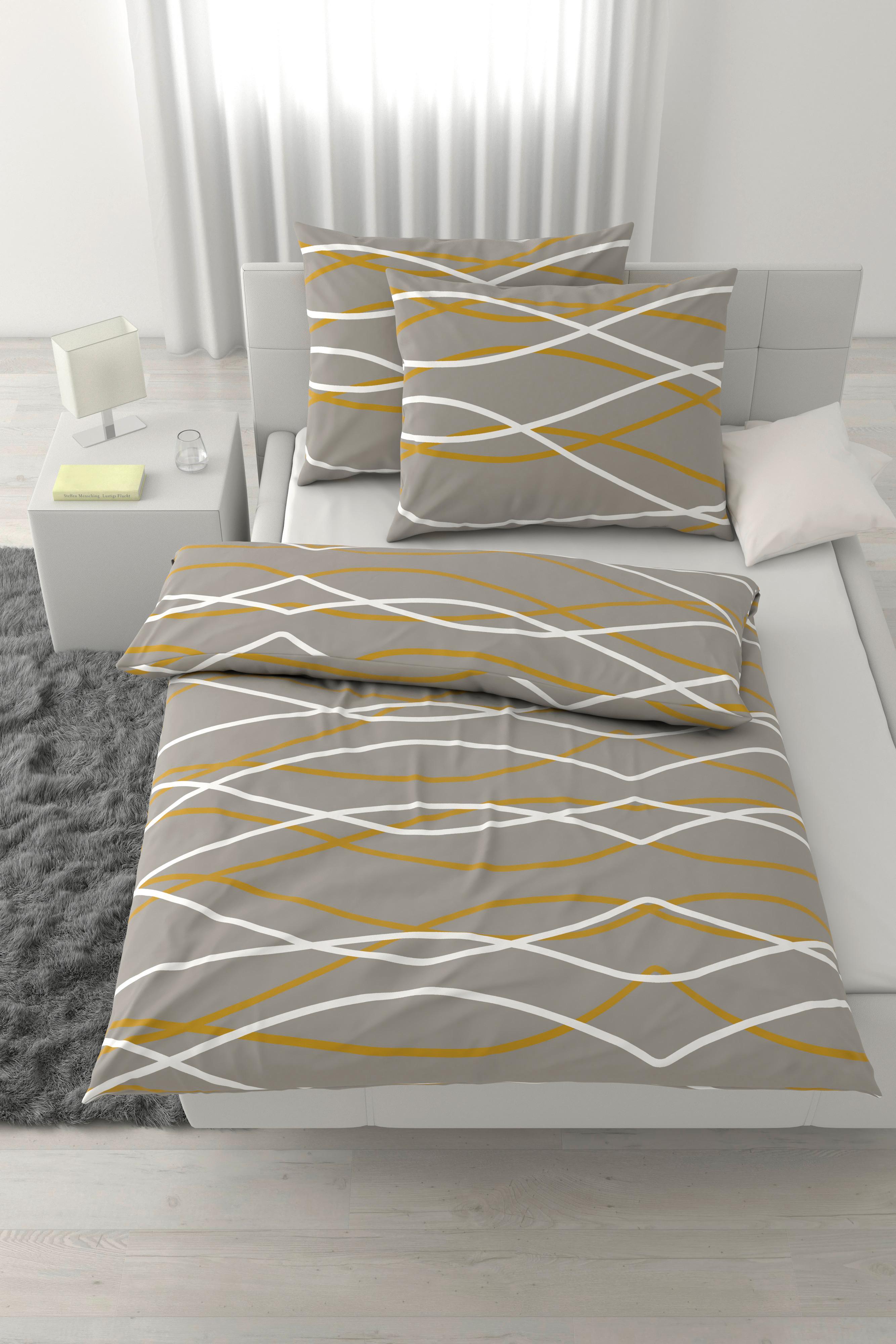 Bettwäsche Welle XXL Grau/Goldfarben ca. 200x220cm - Goldfarben/Grau, MODERN, Textil (200/220cm) - Mömax