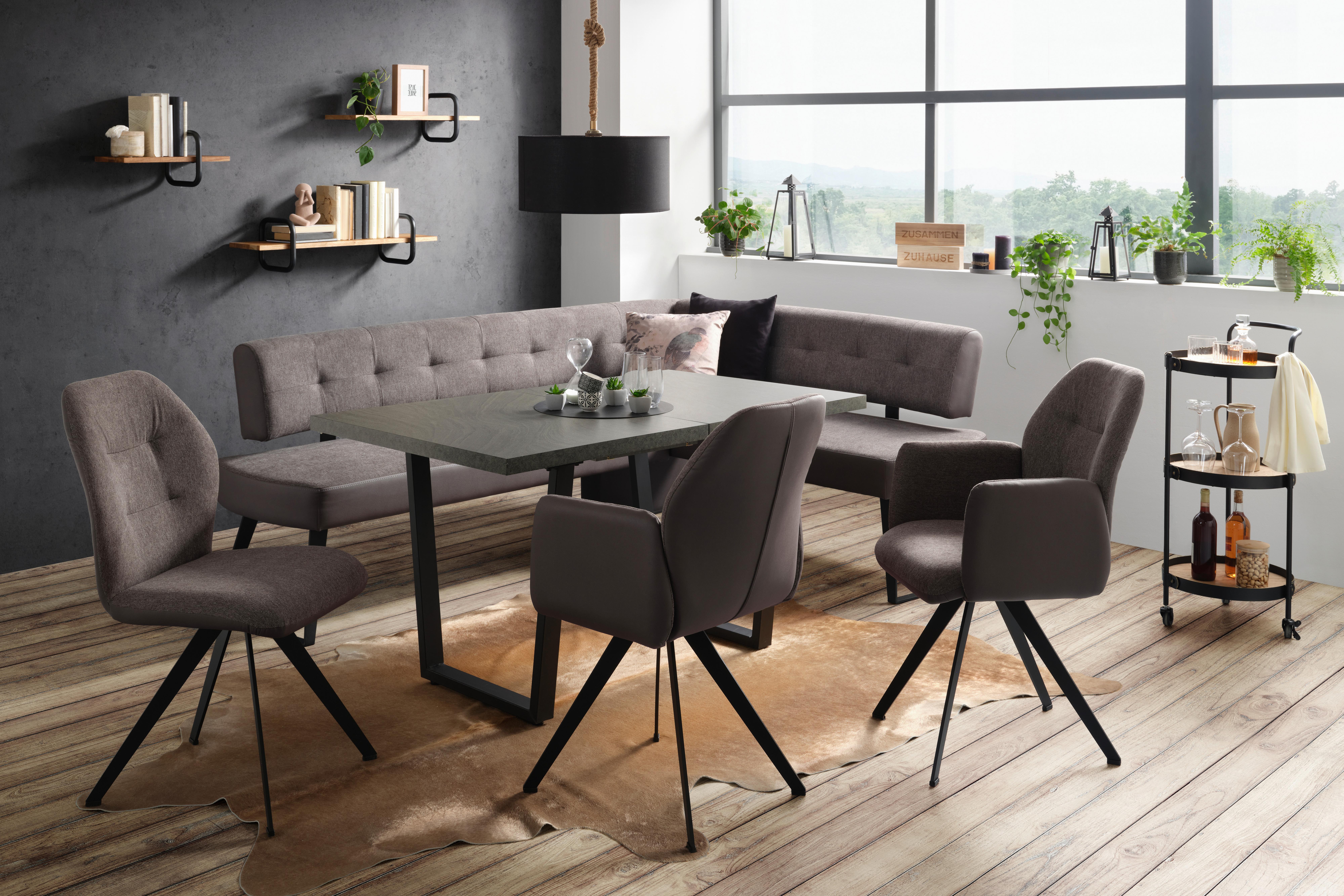 Eckbank in Dunkelgrau ca. 220x170cm - Dunkelgrau/Schwarz, Modern, Textil/Metall (220/170cm) - Premium Living