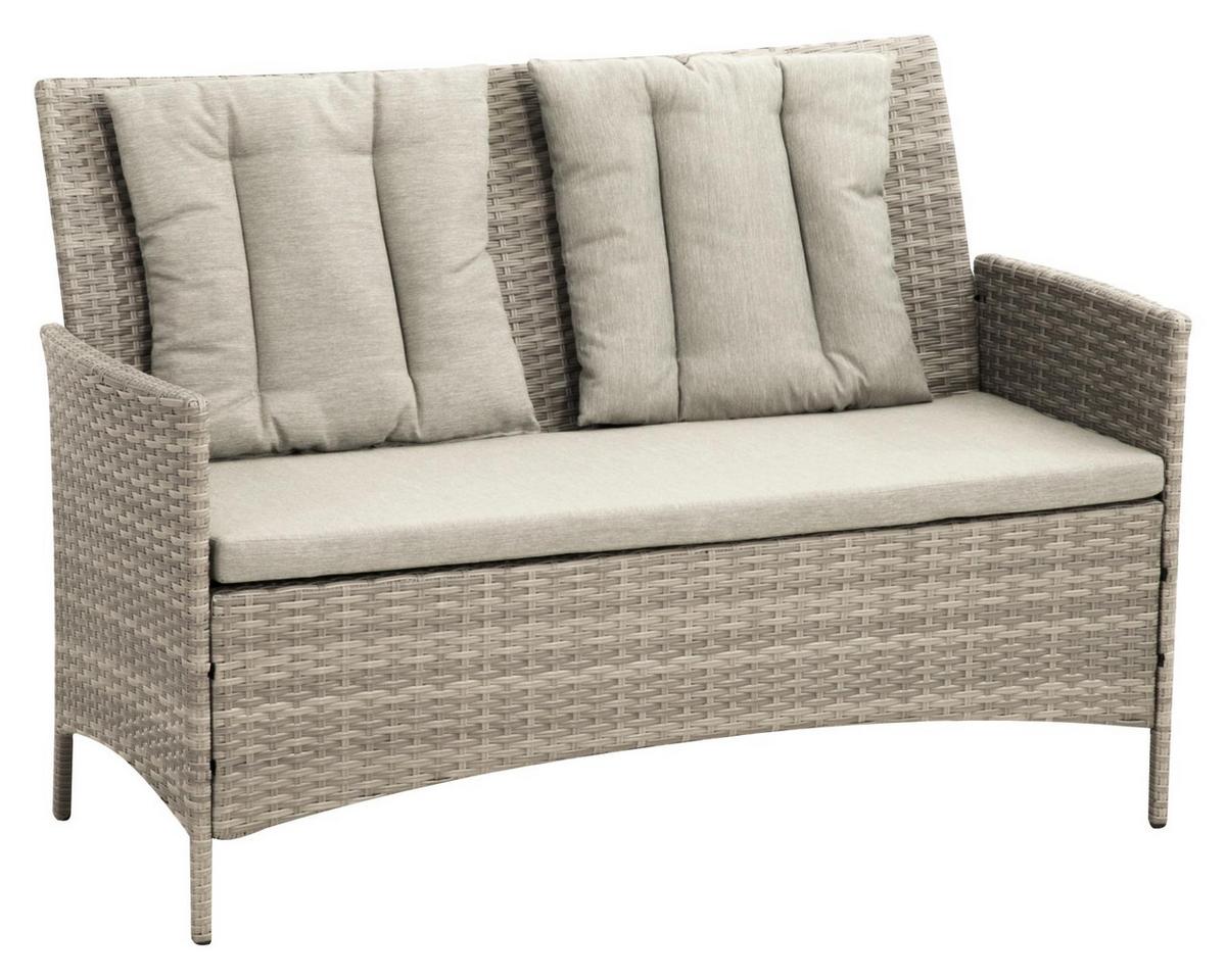 Loungegarnitur 4-tlg. Wien Kunststoffgeflecht mit Kissen - Beige/Grau, MODERN, Kunststoff/Textil (140/68/80cm) - Gardenson