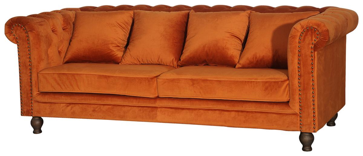 CHESTERFIELD-SOFA VELVET - Dunkelorange, Design, Holz/Textil (217/80/88cm) - Livetastic