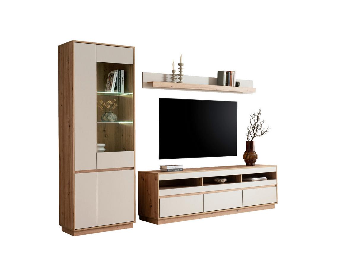 WOHNWAND SONORA - Kaschmir/Eiche Artisan, Design, Glas/Holzwerkstoff (292/205/40cm) - MID.YOU