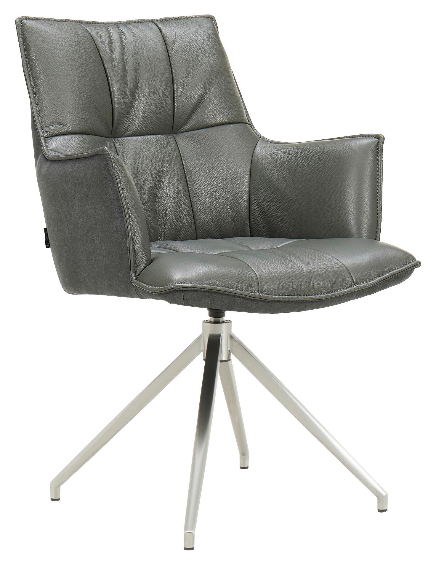 KRZESŁO Z PODŁOKIETNIKAMI OSAKA 3.0 - antracytowy/kolor stalowy, Design, skóra/metal (60,5/89,5/63cm) - Novel