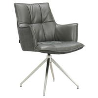 KRZESŁO Z PODŁOKIETNIKAMI OSAKA 3.0 - antracytowy/kolor stalowy, Design, skóra/metal (60,5/89,5/63cm) - Novel