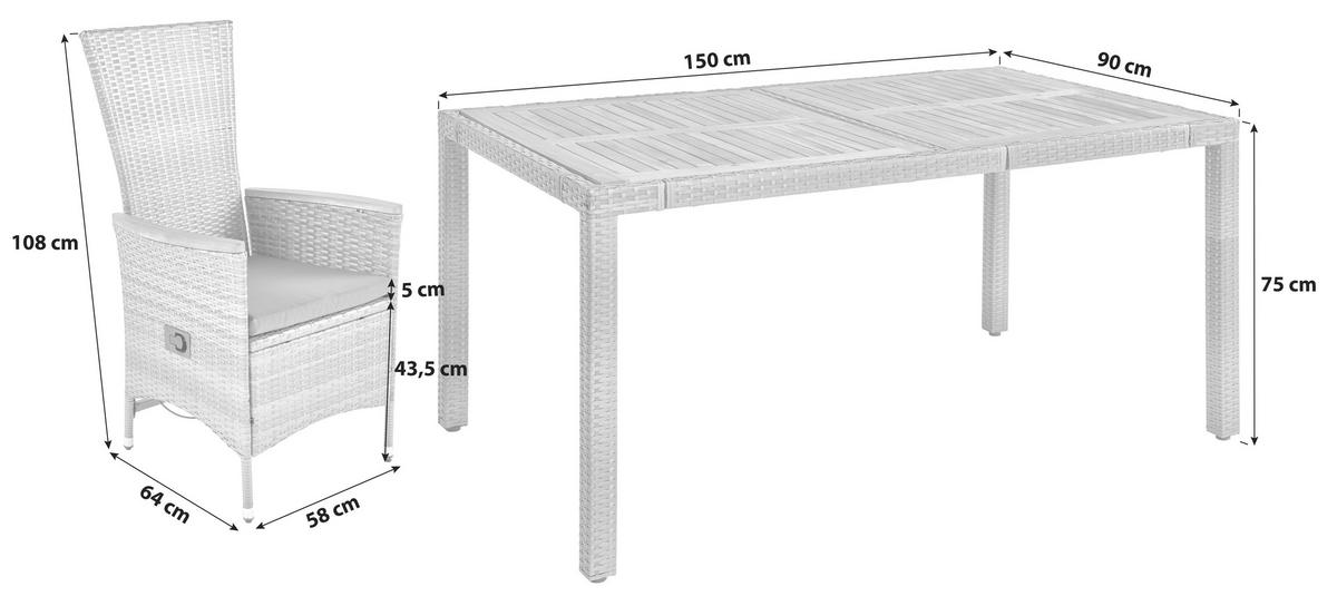 KOMPLET OGRODOWY KORFU - szary, Modern, tworzywo sztuczne/metal (150/90/75cm) - Ambia Garden