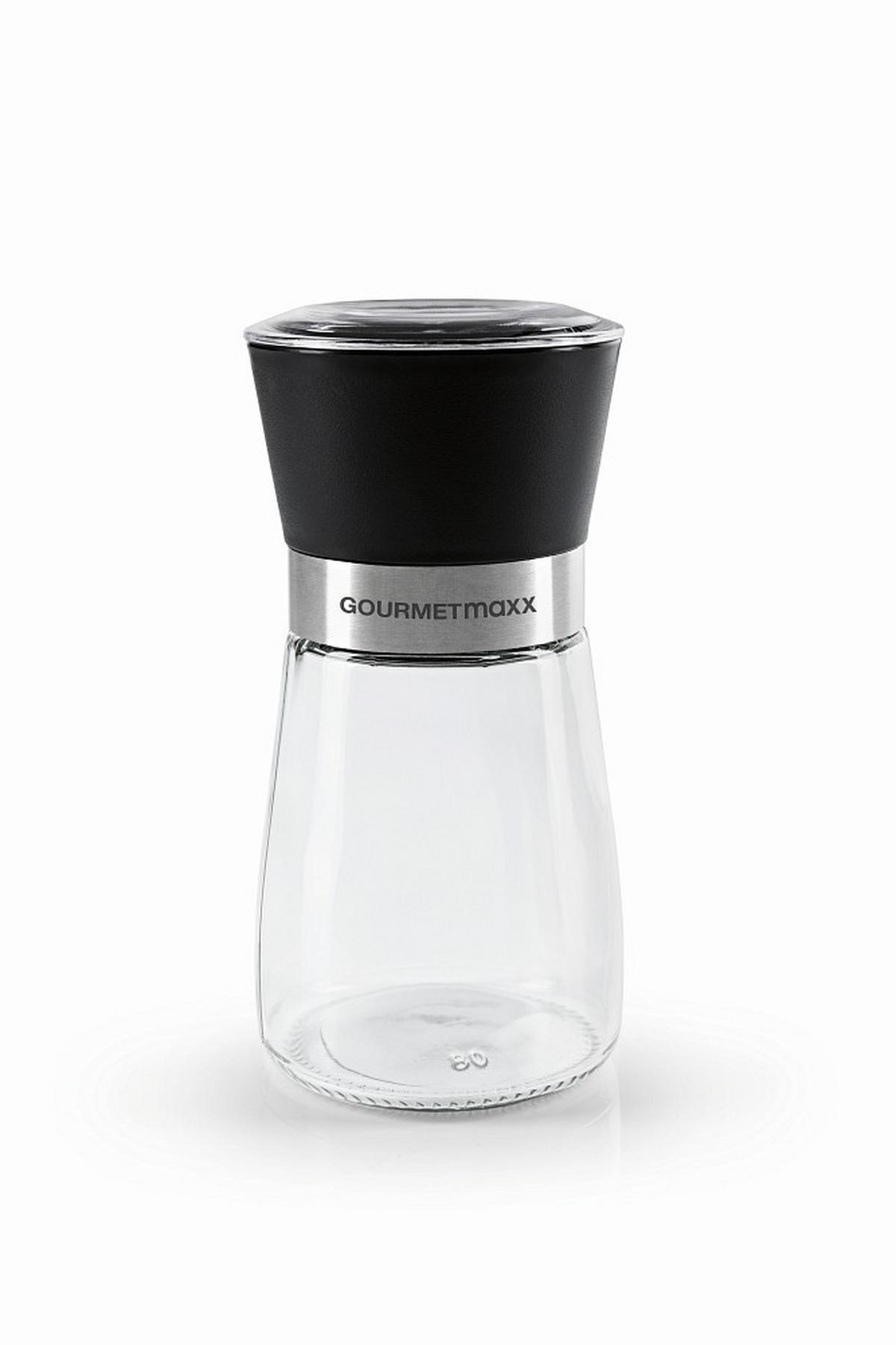 MŁYNEK DO SOLI I PIEPRZU 14343 - czarny, Basics, tworzywo sztuczne/szkło (6,5/13cm) - GOURMETMAXX