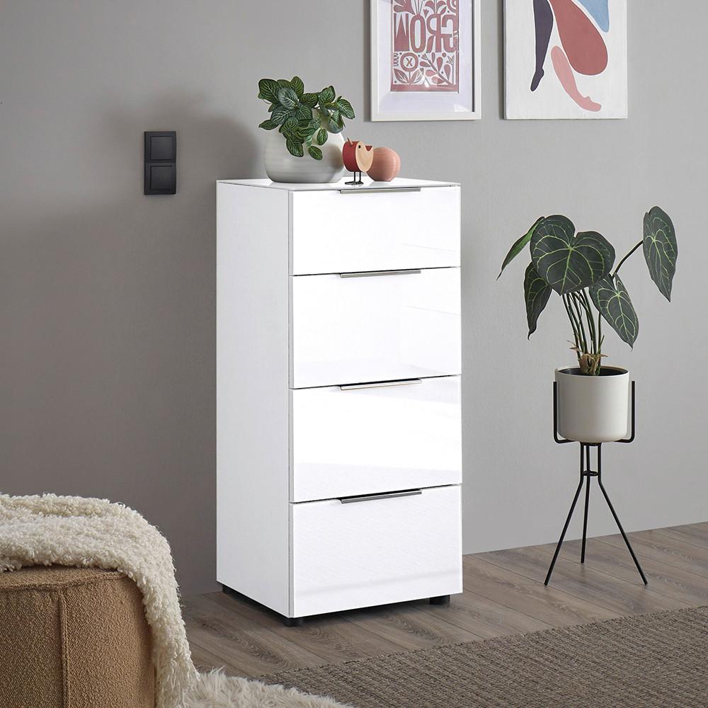 Kommode Siena Weiss - Chromfarben/Weiss, Modern, Glas/Holzwerkstoff (45/99/40cm) - Mömax