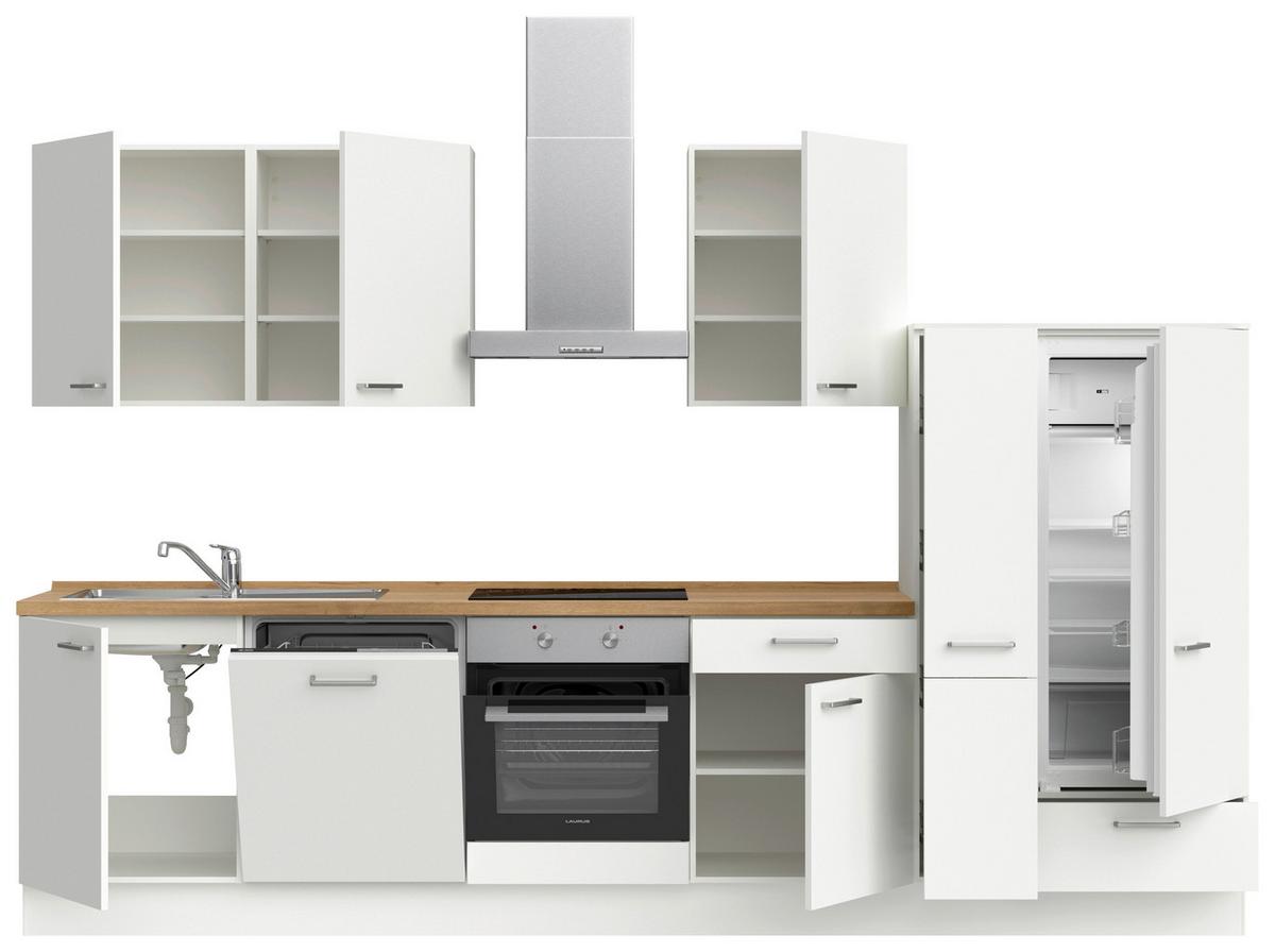 Küchenblock Touch Low m. Geräten Weiß - Eichefarben/Schwarz, MODERN, Holzwerkstoff/Metall (330cm) - Nobilia