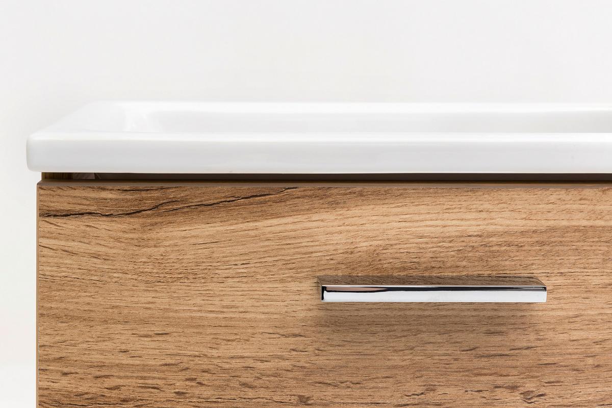 Waschtischkombi Matteo Eiche - Eichefarben/Weiß Hochglanz, MODERN, Keramik/Holzwerkstoff (50cm) - MID.YOU