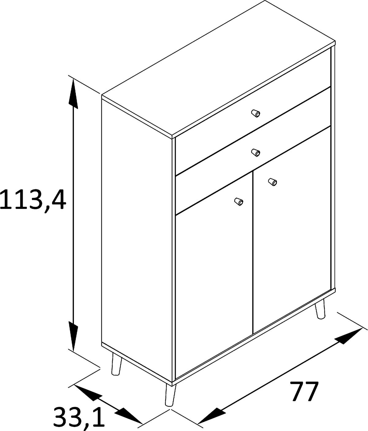 Srednje Visoka Omara Bjarne, Bela - barve jesena/barve hrasta, Moderno, leseni material/les (77/113,4/33,1cm) - Stylife