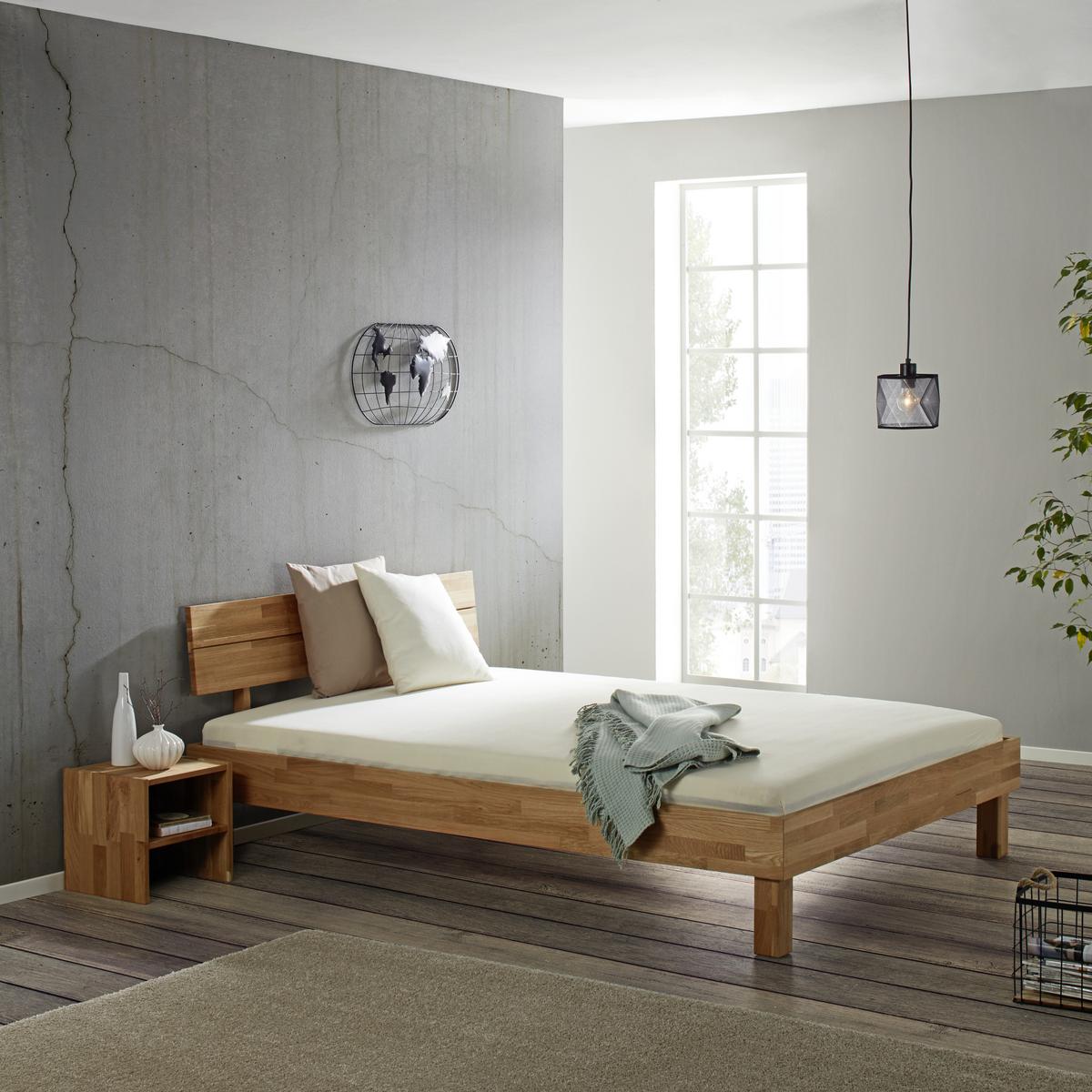 Bett aus Eiche massiv ca. 120x200cm - Eichefarben, KONVENTIONELL, Holz (120/200cm) - ecoTree