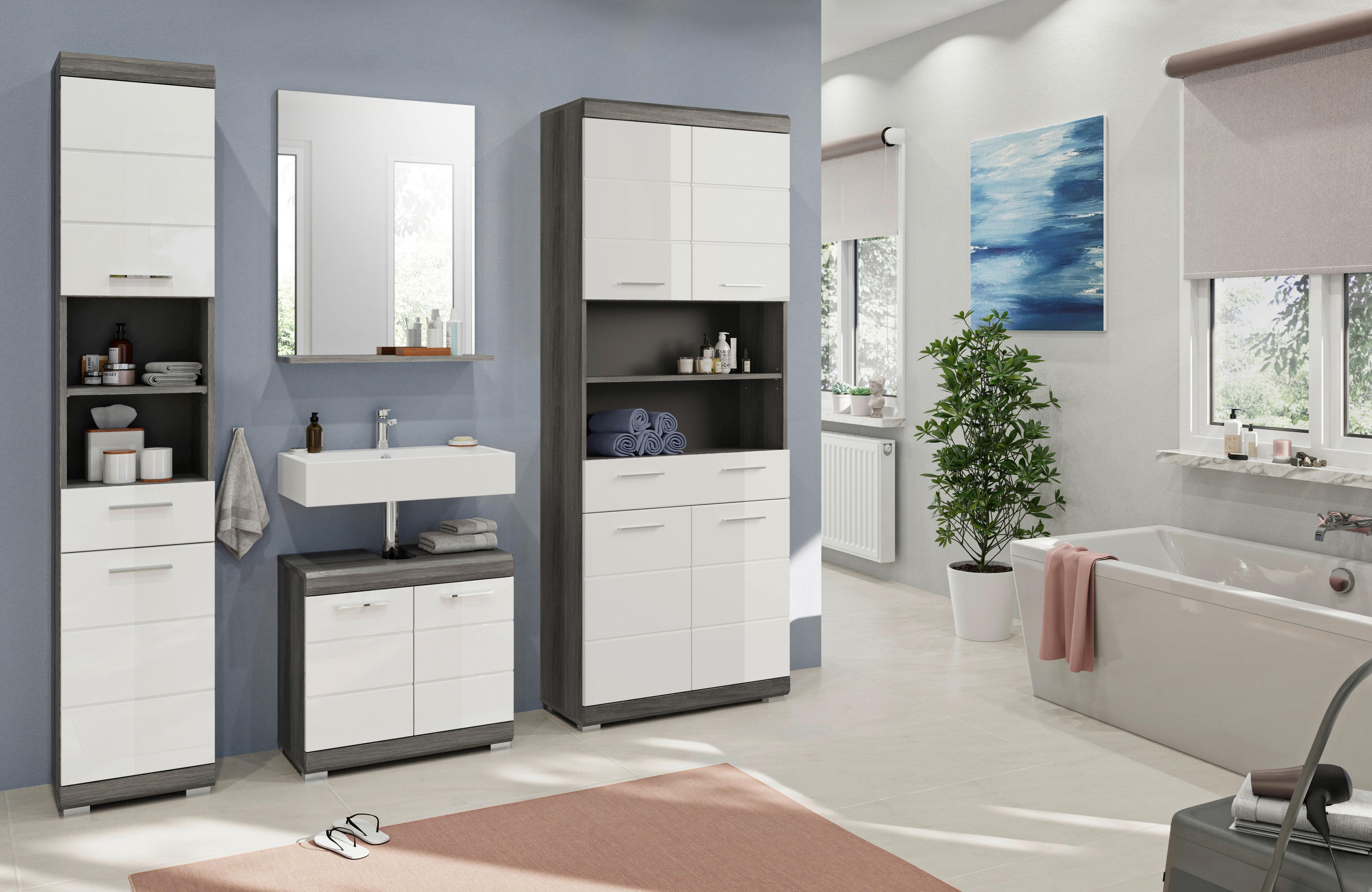 Badezimmer Scout 4-tlg. ca. 160 cm Anthrazit/Weiß - Weiß Hochglanz/Grau, MODERN, Holzwerkstoff/Kunststoff (160cm) - MID.YOU