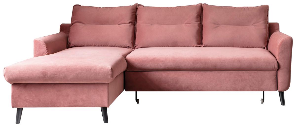 Eckschlafsofa in Altrosa ´STYLISH STAN´ - Altrosa/Schwarz, Basics, Holz/Textil (150/230cm) - MID.YOU