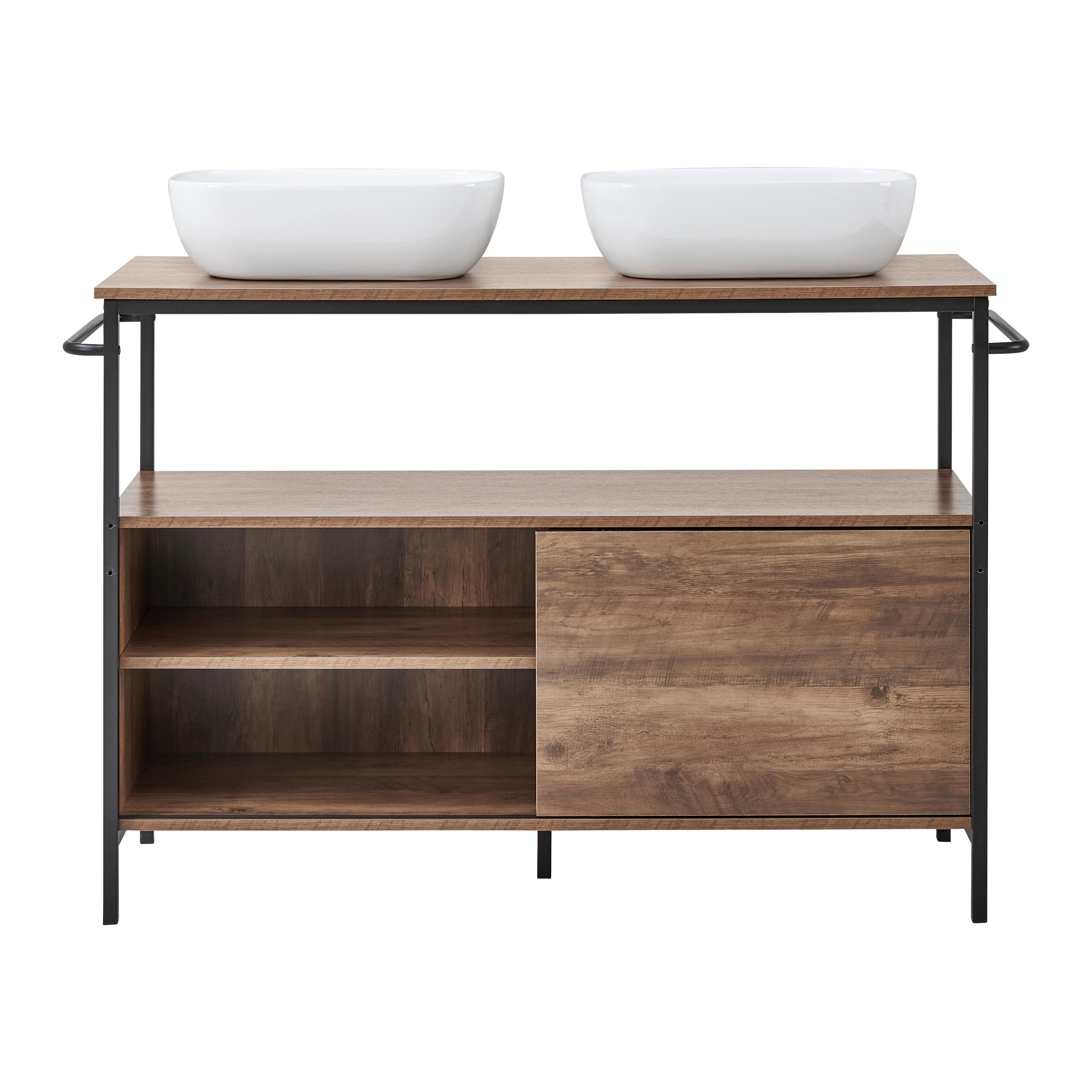 Badezimmer Dell Braun mit 2 Waschbecken - Schwarz/Naturfarben, MODERN, Keramik/Holzwerkstoff (120/85/50cm) - Bessagi Home