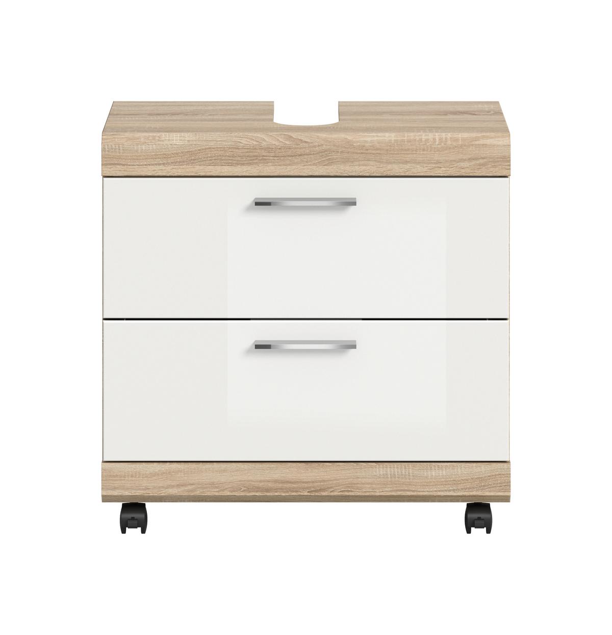 Waschbeckenunterschrank Lambada Weiß HB/Sonoma Eiche - Weiß Hochglanz/Silberfarben, Trend, Holzwerkstoff/Kunststoff (60/60/34cm) - MID.YOU