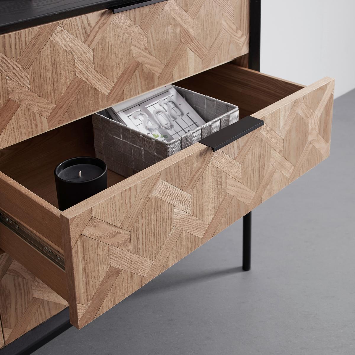 Sideboard Milano Schwarz/Esche furniert - Eschefarben/Schwarz, MODERN, Holz/Metall (144/79/40cm) - Bessagi Home