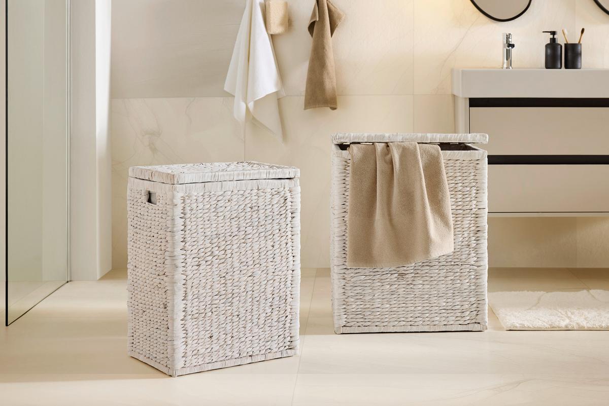 Wäschekorb Tobi I Weiß ca. 80l - Weiß, ROMANTIK / LANDHAUS, Naturmaterialien/Holz (44/58/32cm) - Zandiara