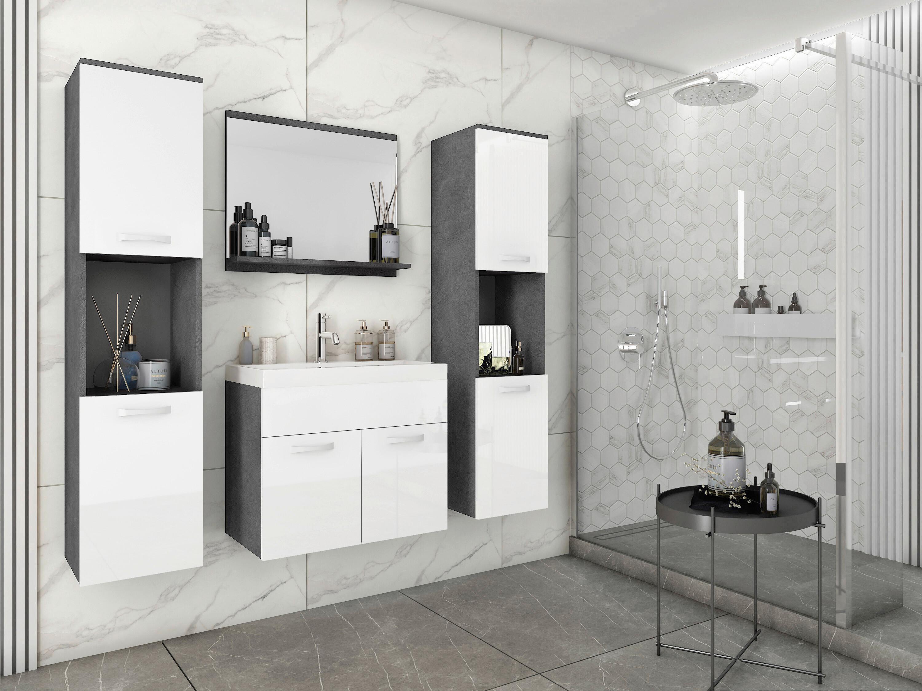Badmöbel-Set 5-tlg. Montreal XL ca. 120 cm Anthrazit/Weiß - Weiß Hochglanz/Anthrazit, LIFESTYLE, Holzwerkstoff/Metall (120cm) - P & B