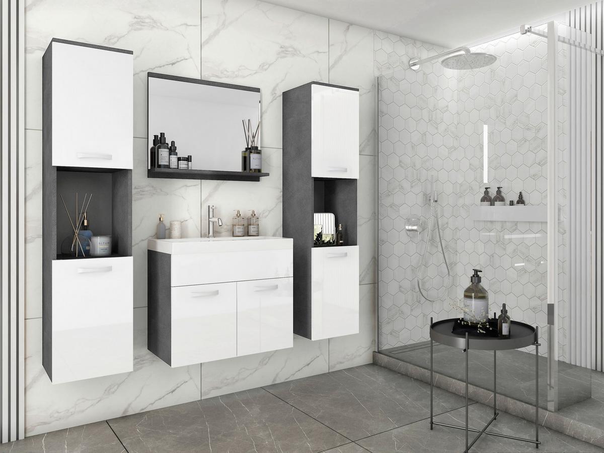 Kopalnica Montreal Xl, Antracit, Bela, 5-Delno - bela/visoki sijaj, Trendi, kovina/leseni material (120cm) - P & B