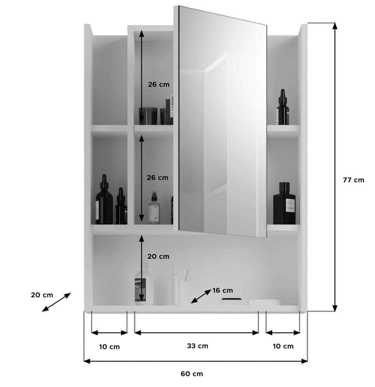 Spiegelschrank Venice ca. 60x77 cm Weiß - Weiß Hochglanz, MODERN, Glas/Holzwerkstoff (60/77/19cm) - MID.YOU