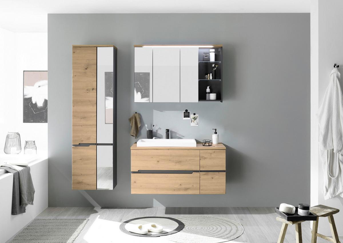 Waschbeckenunterschrank Memphis Grau/Eiche Artisan - Eiche Artisan/Weiß, MODERN, Holzwerkstoff/Stein (110/54/43cm) - Mömax