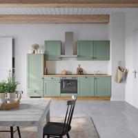 Küchenblock Cascada Low m. Geräten Grün - Eichefarben/Schwarz, MODERN, Holzwerkstoff/Metall (300cm) - Nobilia