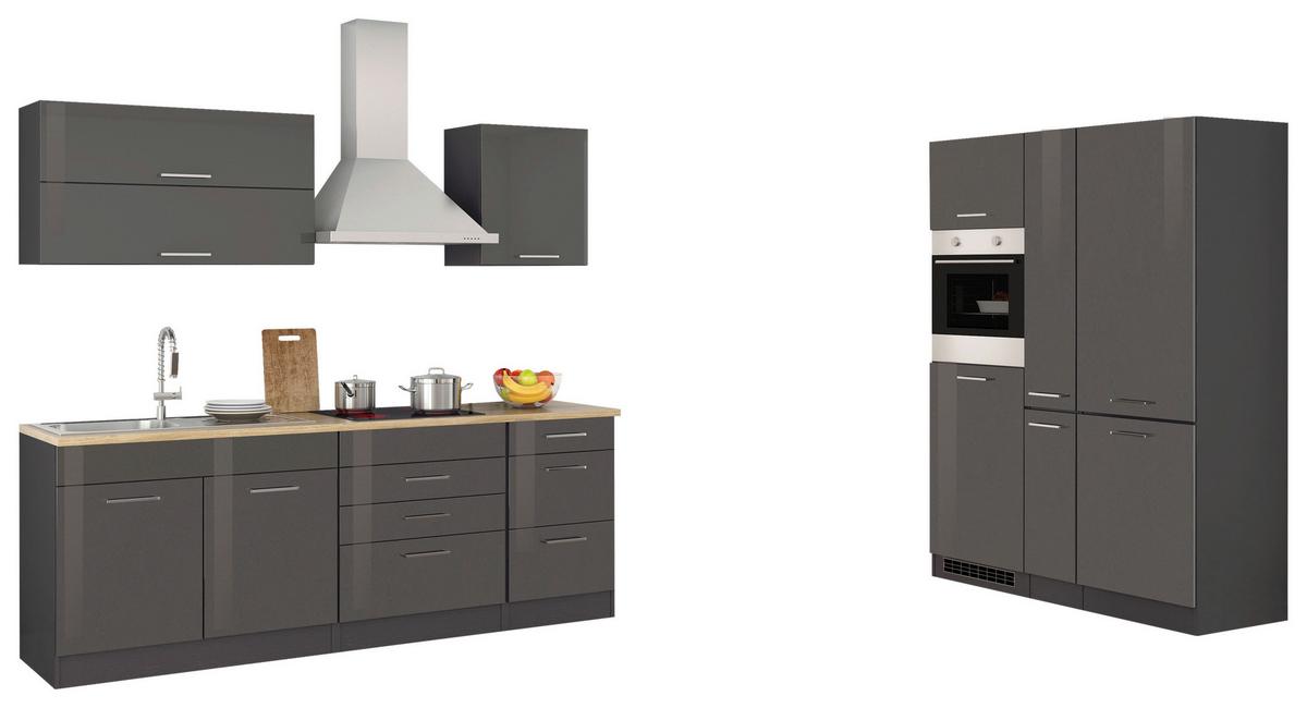 Küchenblock Mailand m. Geräten Graphitfarben - Silberfarben/Graphitfarben, MODERN, Holzwerkstoff/Metall (380cm) - Held