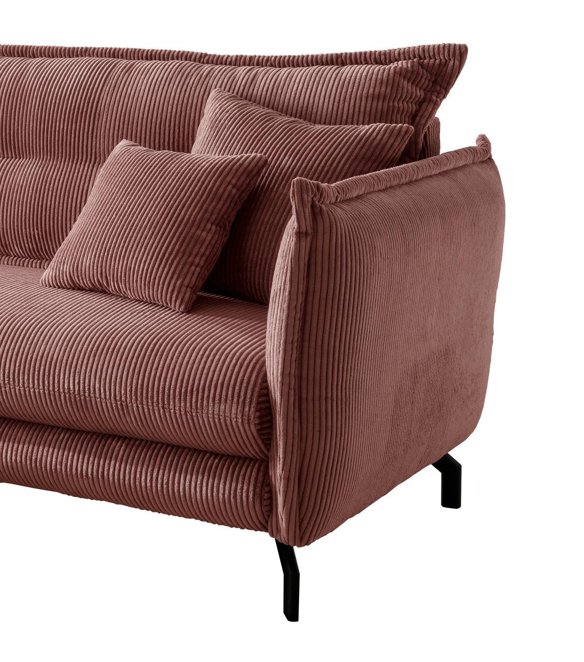 Wohnlandschaft Lava Koralle Cord - Koralle/Schwarz, MODERN, Textil/Metall (180/255cm) - Livetastic