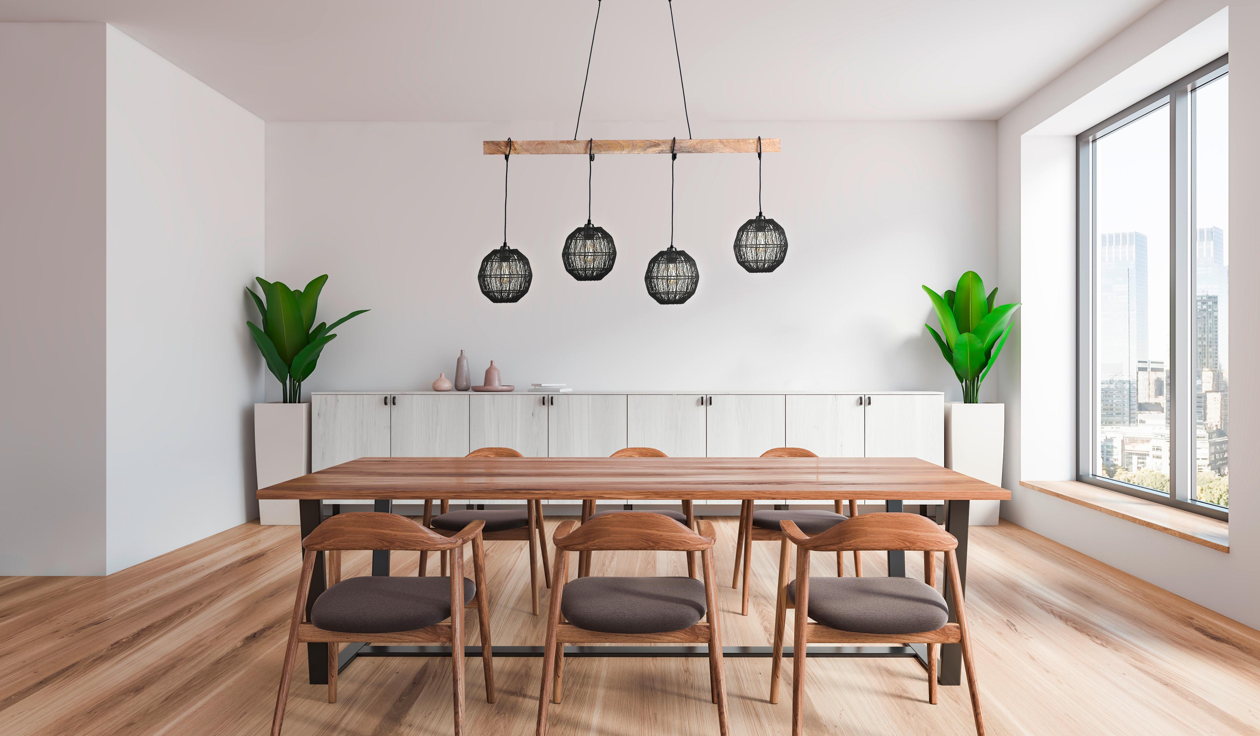 Hängeleuchte Hermi II max. 25 Watt - Schwarz/Naturfarben, Basics, Holz/Metall (100/20/140cm) - Globo