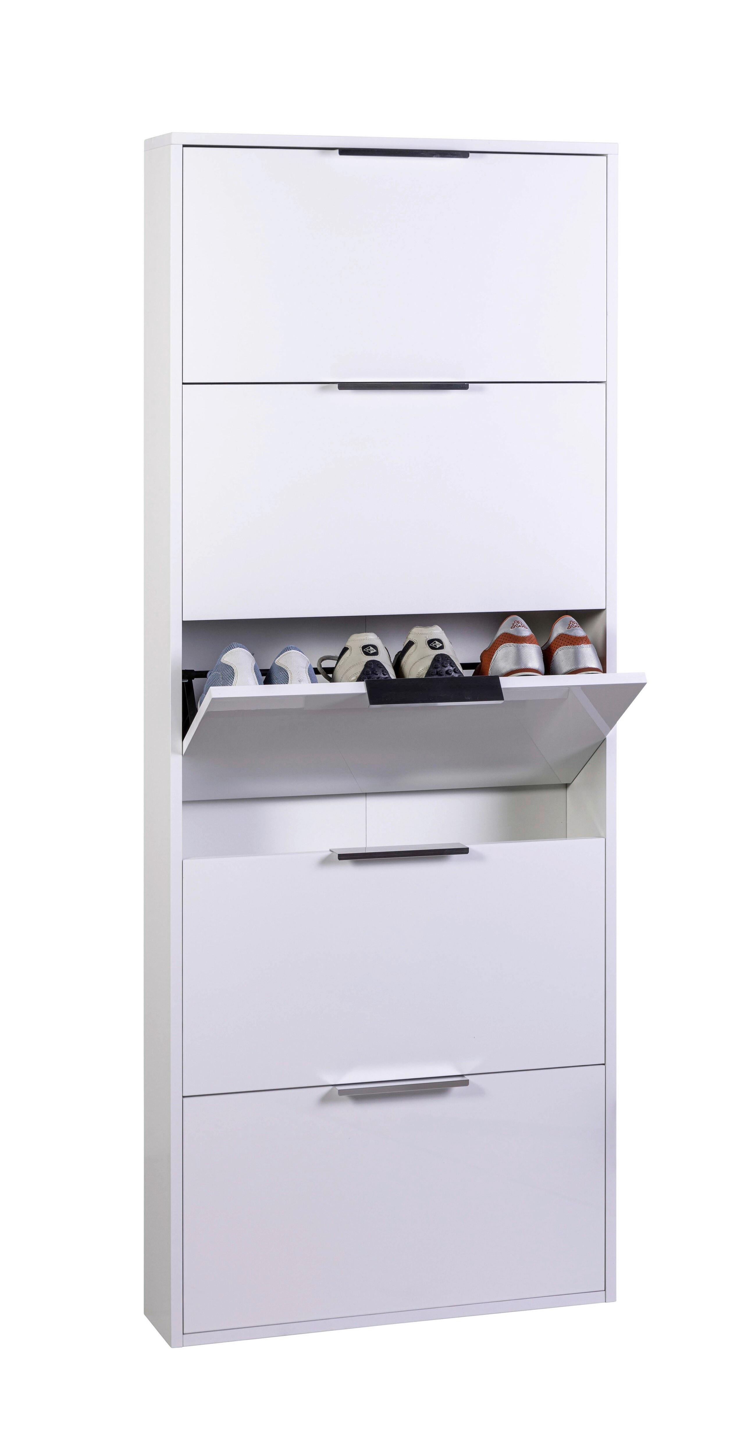 Schuhkipper in Weiss - Weiss Hochglanz/Chromfarben, Modern, Holzwerkstoff/Kunststoff (65/164/16cm) - Mömax