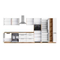Küchenzeile Meran mit Geräten ca. 420 cm Weiß/Eiche Dekor - Eiche Wotan/Schwarz, LIFESTYLE, Holzwerkstoff/Metall (420cm) - Held