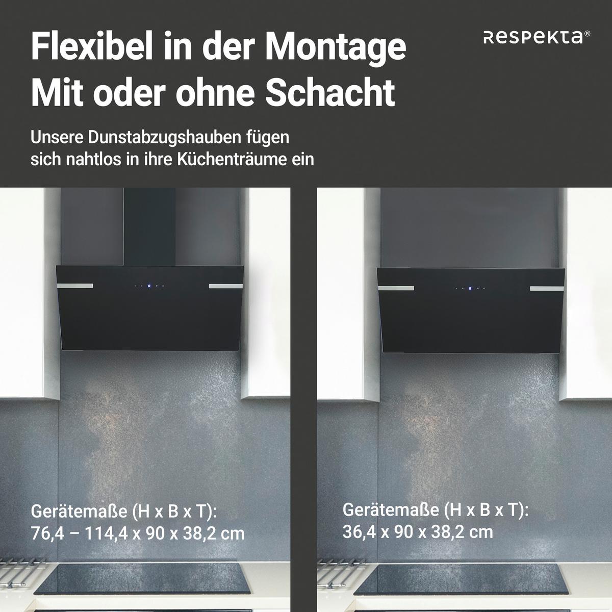 Dunstabzugshaube RESPEKTA SOLEA 90 CM - Schwarz, Trend, Glas/Metall (90/76,4-114,4/38,2cm) - Respekta