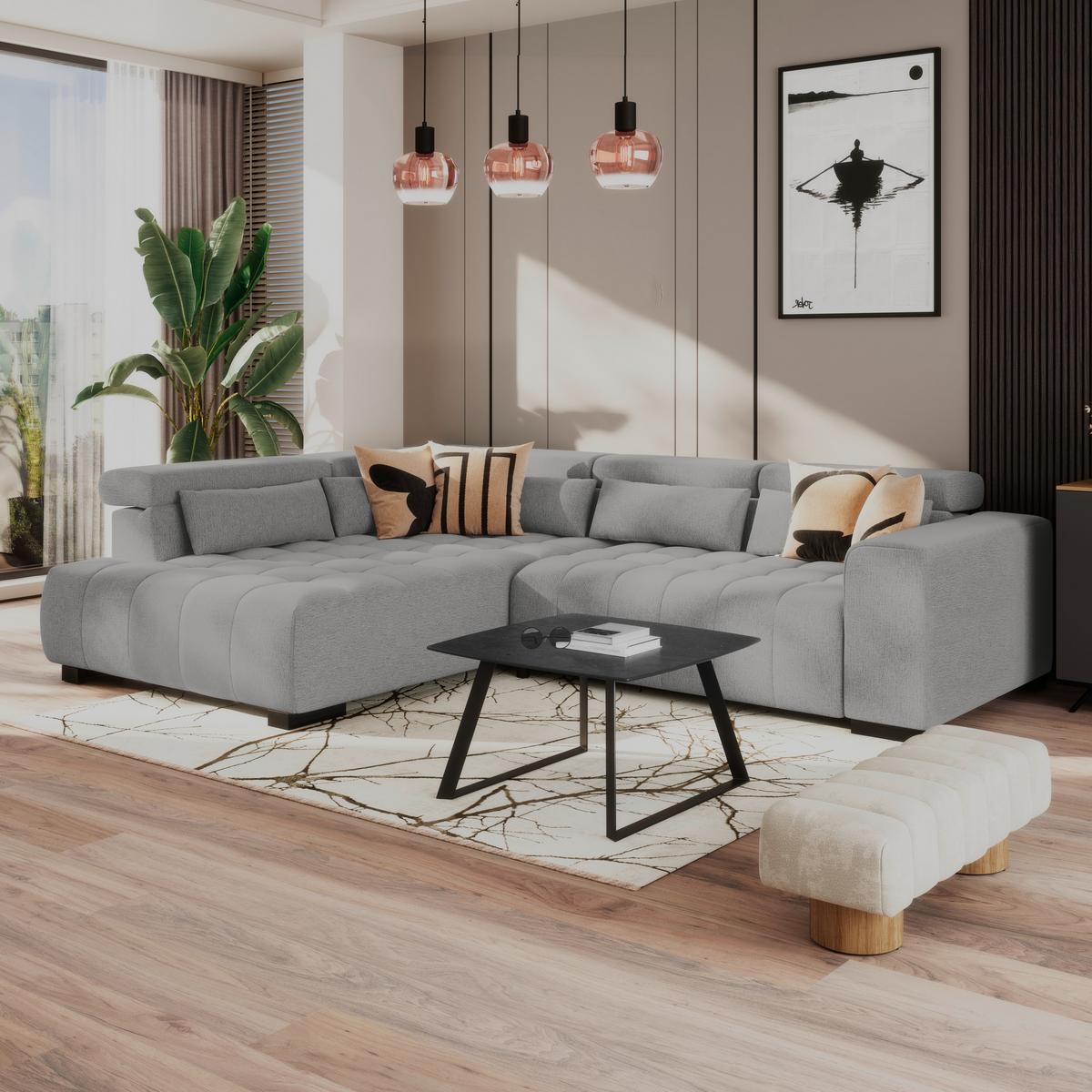 Kutna Garnitura Matera - tamno siva/crna, Trend, tekstil/drvo (226/311cm)
