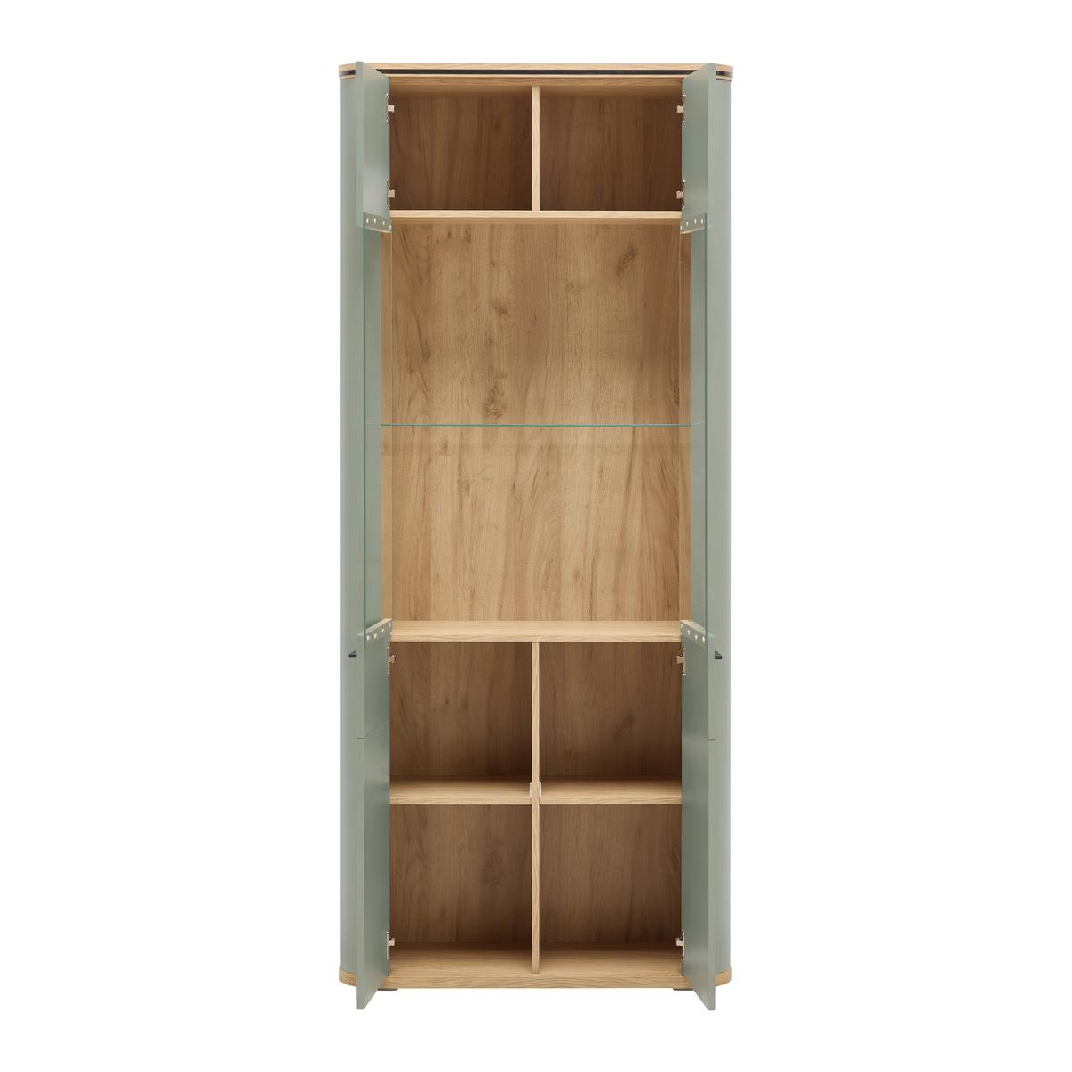 Vitrine Lagos Salbeigrün/Eiche Artisan - Salbeigrün/Anthrazit, Modern, Glas/Holzwerkstoff (89,2/209,5/37,5cm) - Premium Living