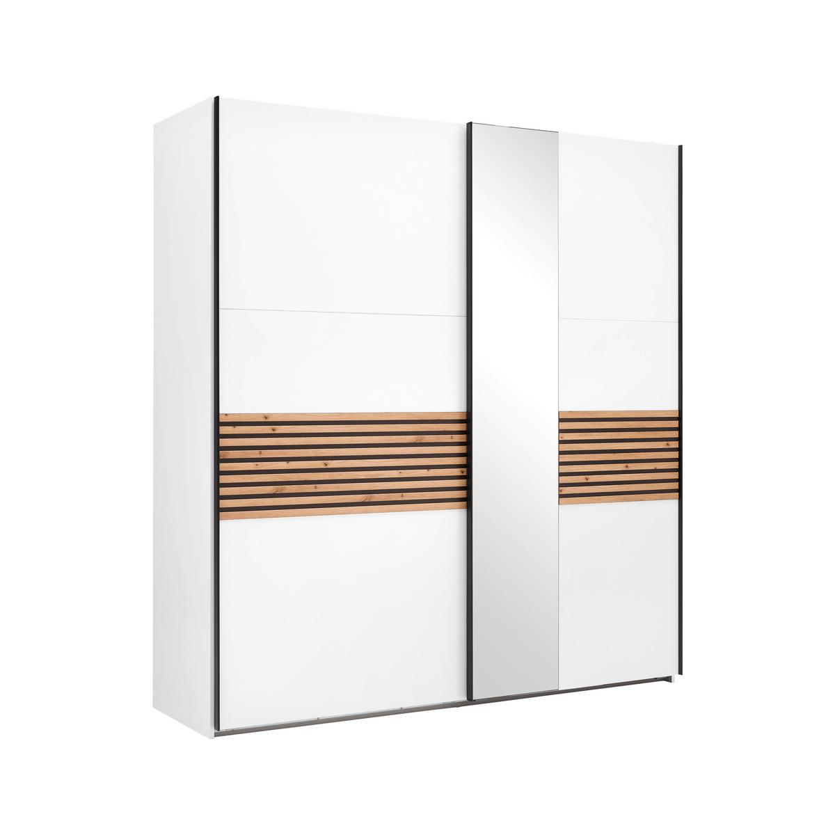 Schwebetürenschrank Leo Weiss/Graphit/Eiche Artisan - Weiss/Schwarz, Konventionell, Glas/Holzwerkstoff (200/216/65cm) - Premium Living