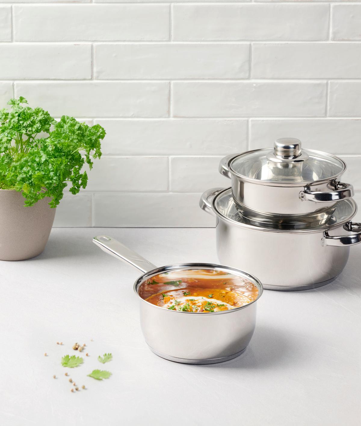 ZESTAW GARNKÓW OLAV - kolor stalowy/przejrzysty, Basics, metal/szkło - Homeware Profession.