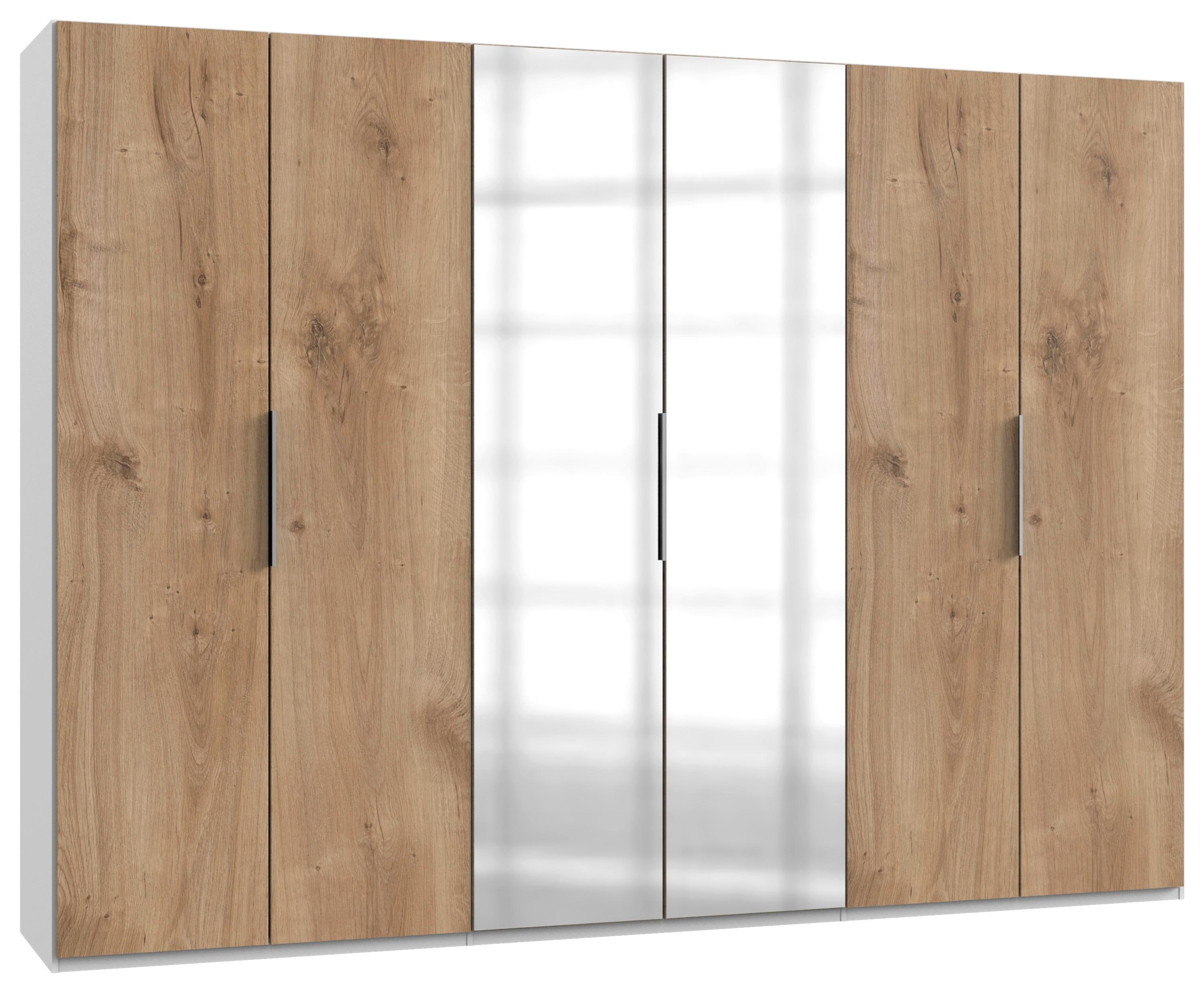 Drehtürenschrank Level 36A mit Spiegel ca. 300 cm Eiche/Weiß - Chromfarben/Eichefarben, MODERN, Holzwerkstoff (300/216/58cm) - MID.YOU