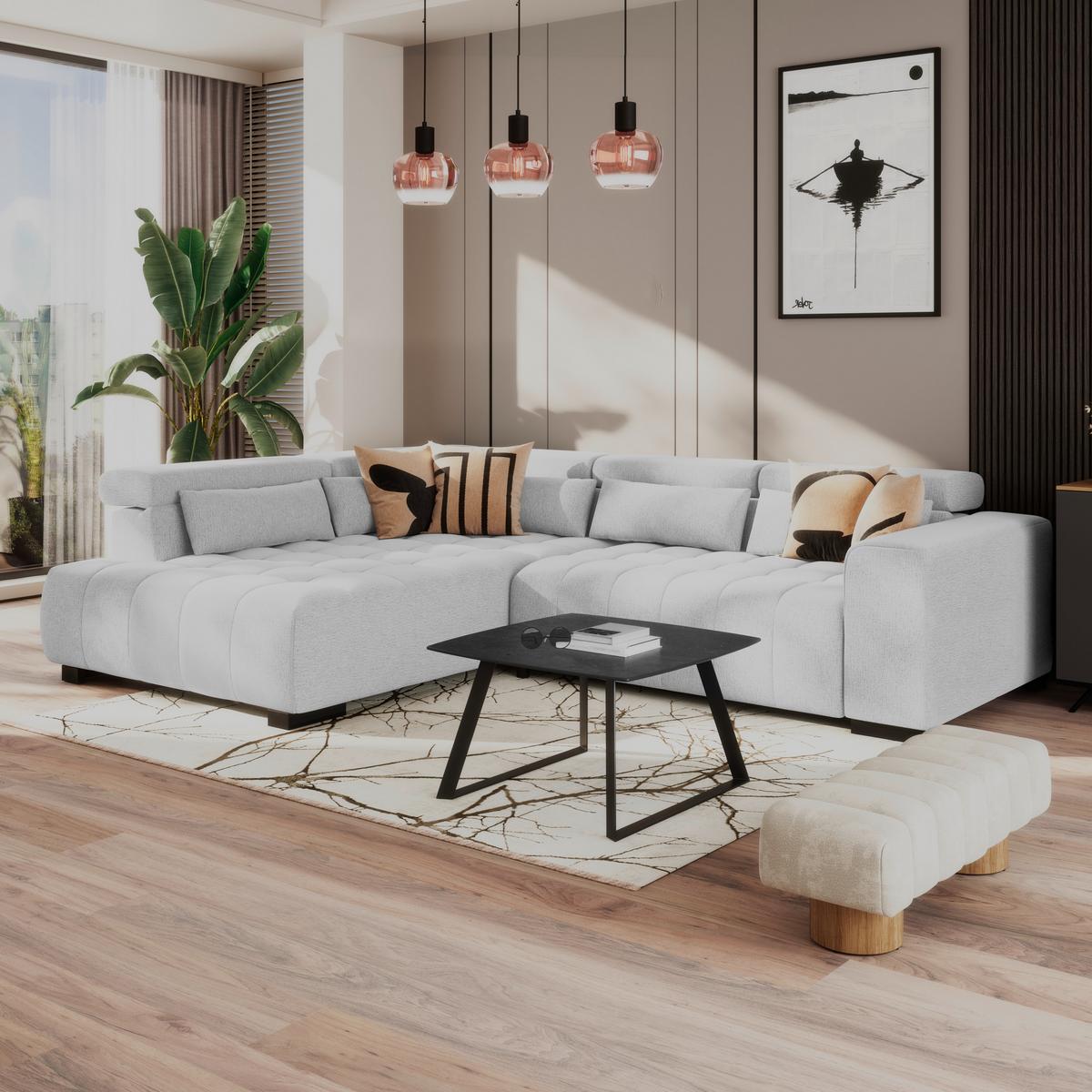 Kutna Garnitura Matera - svijetlo siva/crna, Trend, tekstil/drvo (226/311cm)