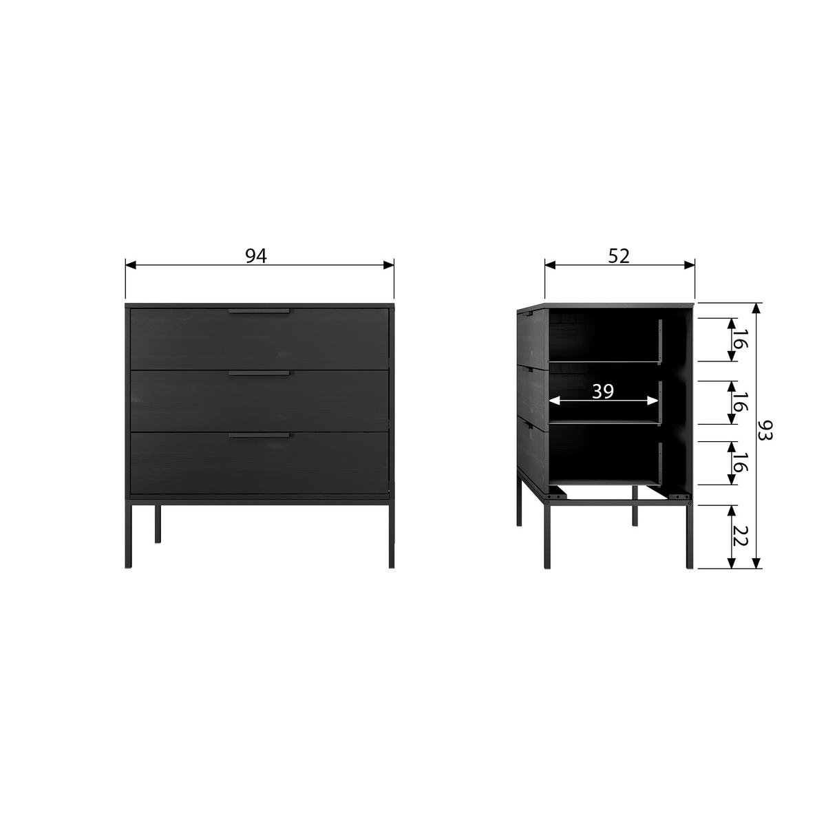 Kommode Adam Schwarz B: 94cm - Schwarz, Basics, Holz/Metall (94/93/52cm) - MID.YOU