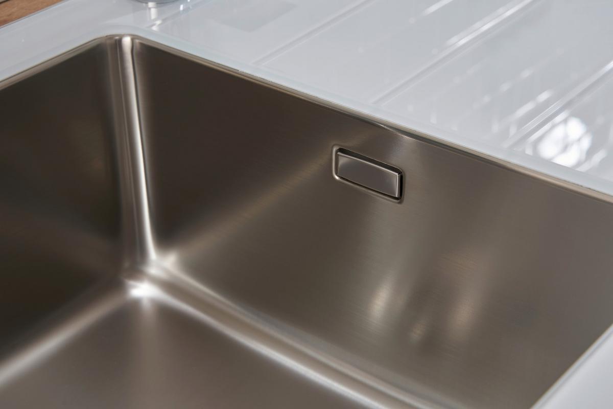 Spüle Weiß Glas/Edelstahl B: ca. 86 cm - Weiß, Trend, Glas/Metall (86/21/50cm) - Respekta