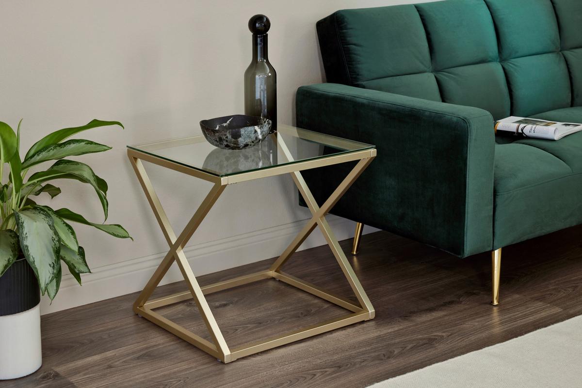 STOLIK BOCZNY XTRA BY SIDE - przejrzysty/kolor złoty, Modern, metal/szkło (50/50/50cm) - Livetastic
