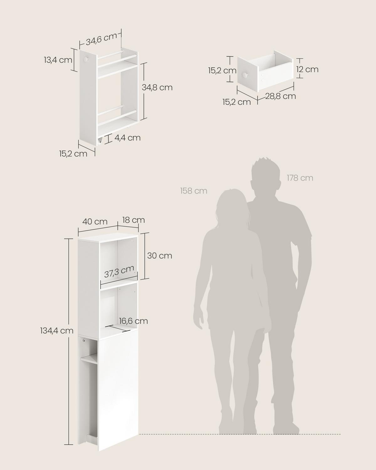 Midischrank ca. 40x135x18 cm Weiß - Weiß, Trend, Holzwerkstoff (40/134.4/18cm) - MID.YOU