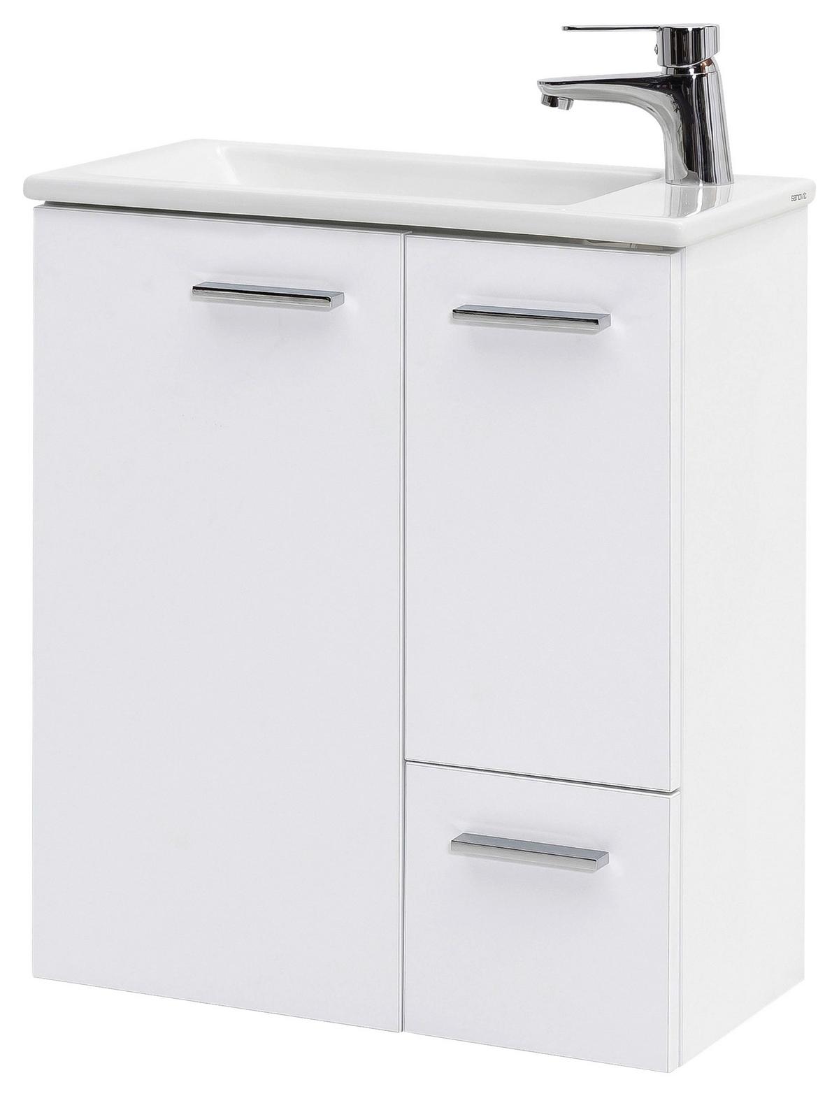 Waschtischkombi Matteo Weiß - Weiß Hochglanz/Silberfarben, MODERN, Keramik/Holzwerkstoff (50cm) - MID.YOU